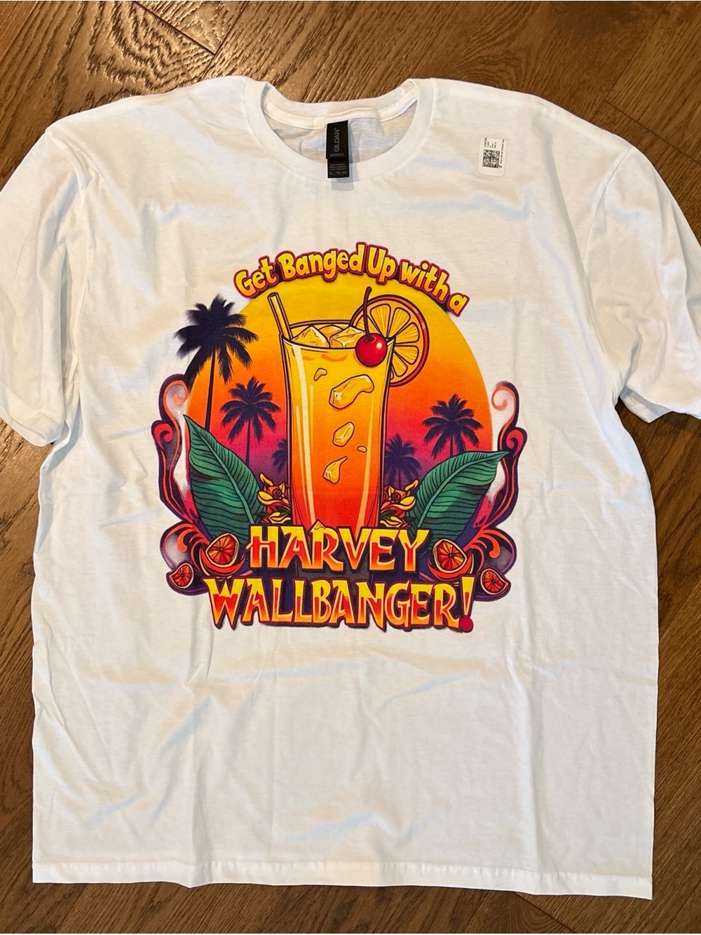 Harvey Wallbanger Graphic Tee - White with Sunset Orange Print